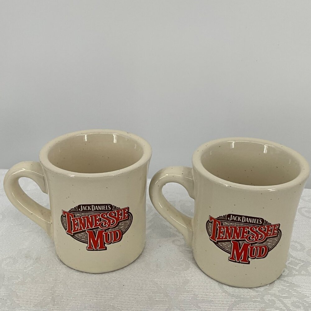 Jack Daniels Tennessee Mud Ceramic Coffee Mugs Set Of 2 Brown Speckled 3.5"‎